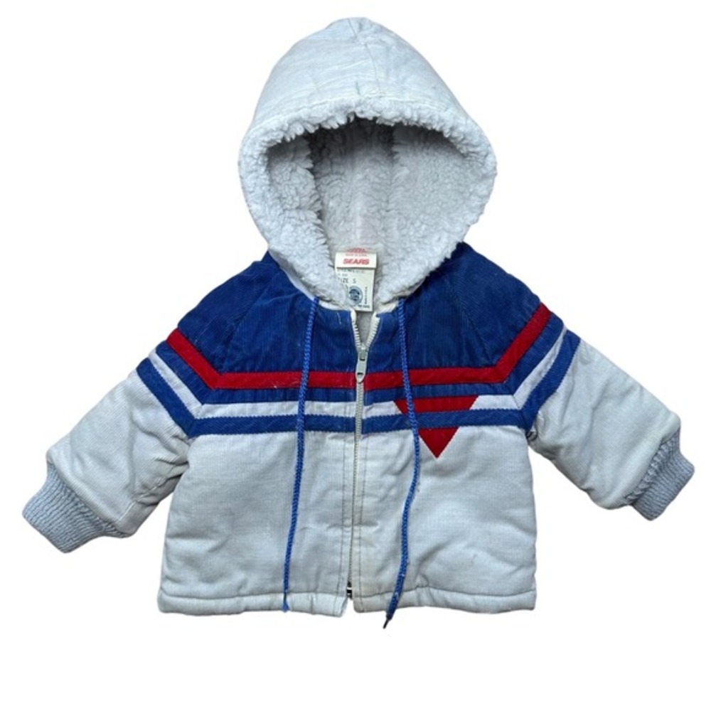 Vintage‎ 90s 80s Sears Infant Small Corduroy Hooded Puffer Jacket Retro Red Blue